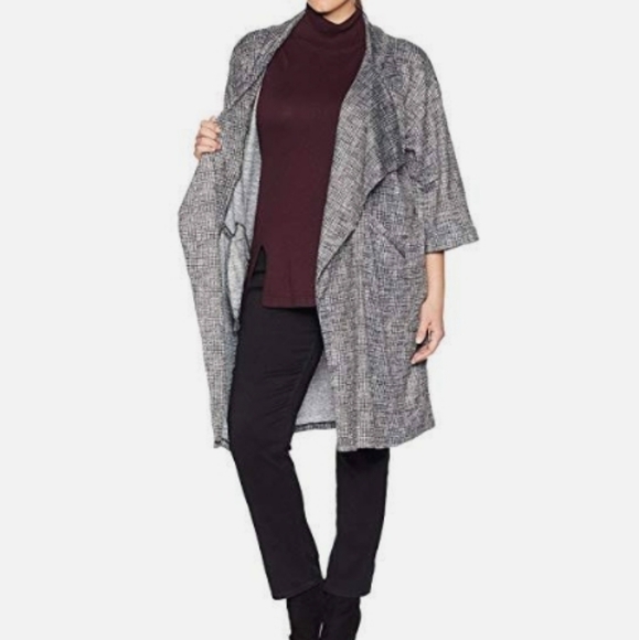 Eleven22 Draped Waterfall Collar Plaid Open Front Cardigan Jacket - Picture 1 of 10